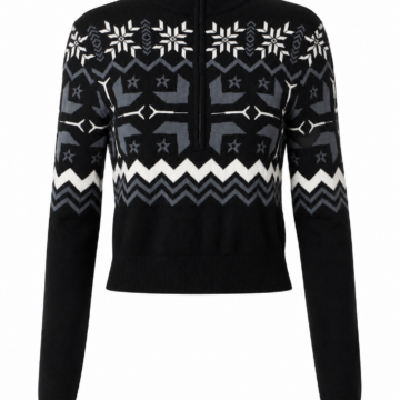 Black Slim Fit Geometric Pattern Knit Sweater with Mock Neck