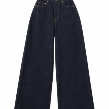Dark Indigo Wide-Leg High-Rise Jeans with Gold Stitching