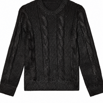 Black Cable Knit Sweater with Crew Neck