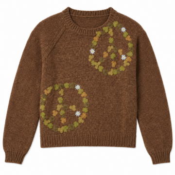 Brown Knit Sweater with Floral Applique Circles