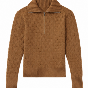 Brown Quarter-Zip Basketweave Pullover Sweater