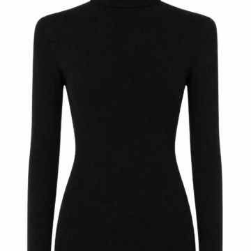 Black Ribbed Turtleneck Bodycon Top