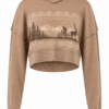 Washed Camel Cropped Relaxed Sweatshirt with Mountain Graphic