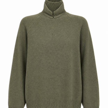 Olive Green Relaxed Fit Mock Neck Knit Sweater