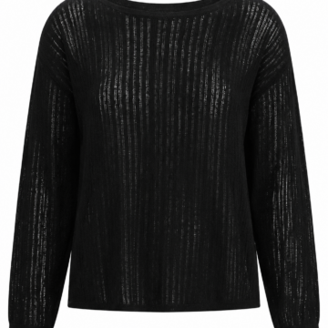 Black Wide Boat Neck Semi-Sheer Stripe Knit Sweater