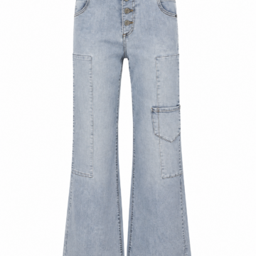 Light Blue Washed High-Rise Flared Utility Jeans