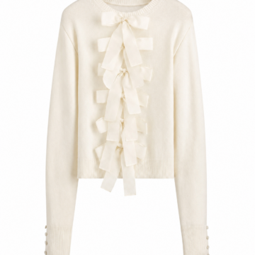 Cream Bow Detail Knit Sweater with Drop Shoulders