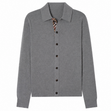 Medium Grey Regular-Fit Polo Collar Cardigan