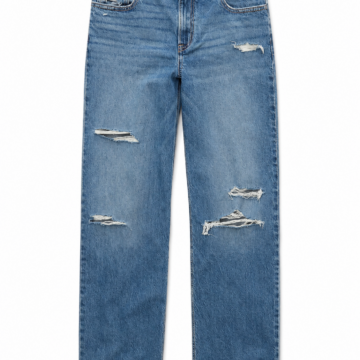Straight-Leg Ripped Jeans in Medium Blue Wash