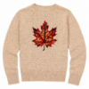 Beige Crewneck Sweater with Maple Leaf Graphic