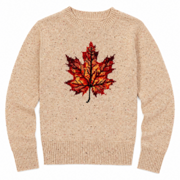 Beige Crewneck Sweater with Maple Leaf Graphic