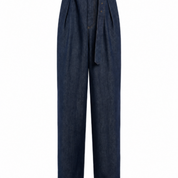 Dark Indigo High-Rise Wide-Leg Pleated Jeans with Self-Tie Belt