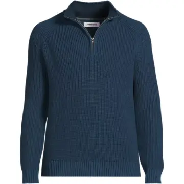 Navy Blue Regular Fit Quarter-Zip Sweater with Mock Neck