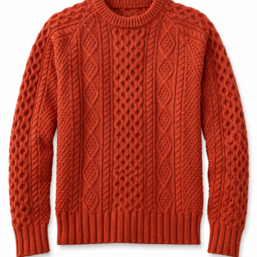 Rust Orange Cable Knit Crewneck Sweater