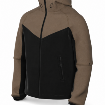 Olive Green and Black Color-Block Hooded Jacket with Full Zip