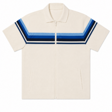 Off-White Relaxed Fit Zip Polo Shirt with Chevron Stripes