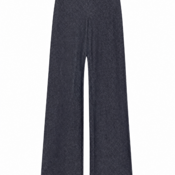 High-Waisted Wide-Leg Charcoal Grey Trousers with Heathered Texture