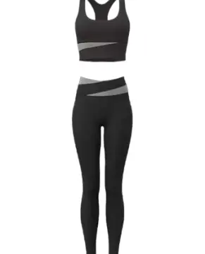 Black and Grey Two-Piece Activewear Set with Sports Bra and Leggings