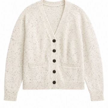 Off-White V-Neck Cardigan with Donegal Flecks