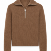 Brown Ribbed Quarter-Zip Pullover Sweater