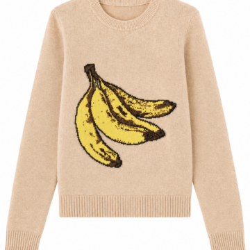 Beige Banana Intarsia Knit Sweater