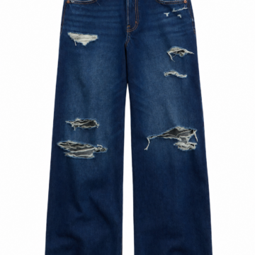 Dark Wash Distressed Wide Leg Jeans with Frayed Hem
