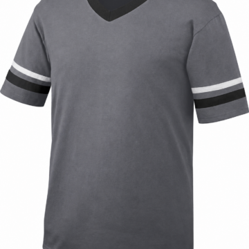 Grey Short-Sleeve V-Neck T-Shirt with Black Trim