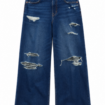 Distressed Wide-Leg Jeans in Dark Wash