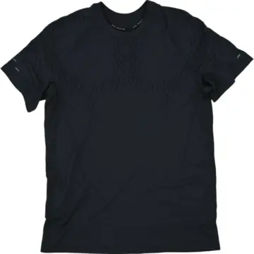 Black Short-Sleeve Crew Neck T-Shirt with Geometric Texture