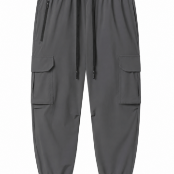 Solid Grey Cargo Jogger Pants with Elastic Cuffs