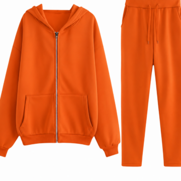 Orange Full-Zip Hooded Tracksuit with Pants