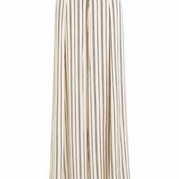 Cream Pinstripe Wide-Leg Flowing Pants