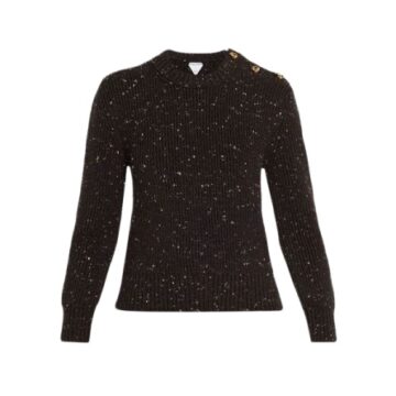 Black Slim Fit Ribbed Knit Sweater with Gold Button Detail
