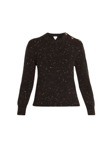 Black Slim Fit Ribbed Knit Sweater with Gold Button Detail