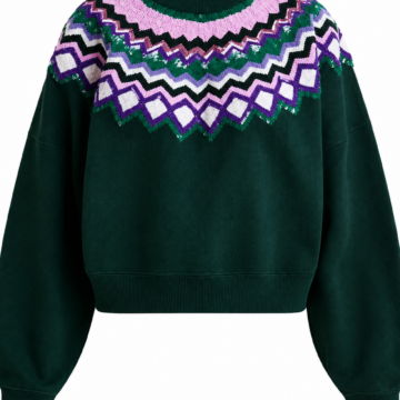Dark Forest Green Fair Isle Balloon Sleeve Sweater