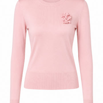 Light Pink Slim Fit Long-Sleeve Sweater with Floral Appliqué