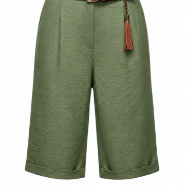 Olive Green High-Waisted Wide-Leg Pleated Culotte Pants
