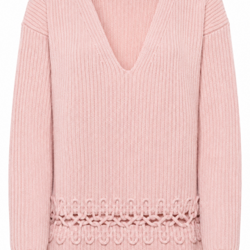 Light Pink Ribbed V-Neck Long Sleeve Sweater