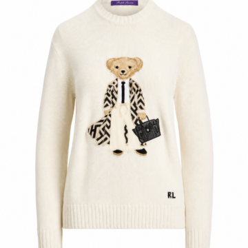 Cream Embroidered Teddy Bear Crewneck Sweater