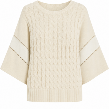 Cream Relaxed Cable Knit Sweater with Dolman Sleeves