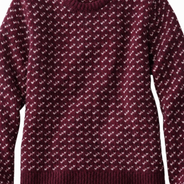 Burgundy Geometric Chevron Pattern Crew Neck Knit Sweater