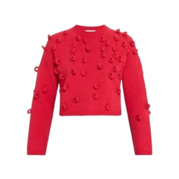 Red Cropped Sweater with 3D Loop Yarn Details