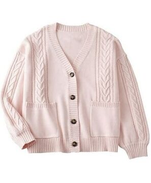 Pale Pink Oversized Cable Cardigan with Pockets