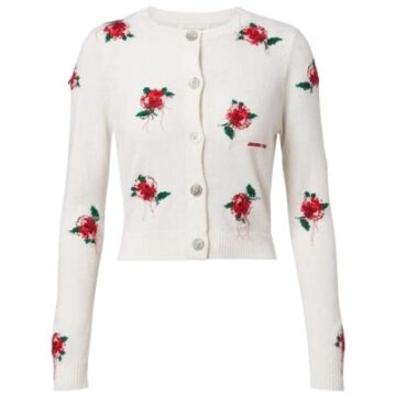 Cream Floral Embroidered Cropped Cardigan