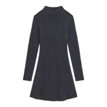 Dark Grey Fitted Ribbed Knit Sweater Dress