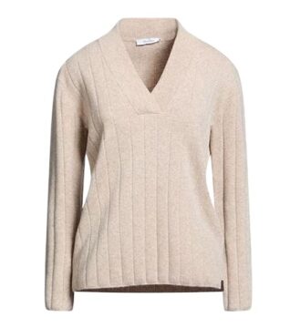 Beige Relaxed Fit Vertical Ribbed Knit Sweater