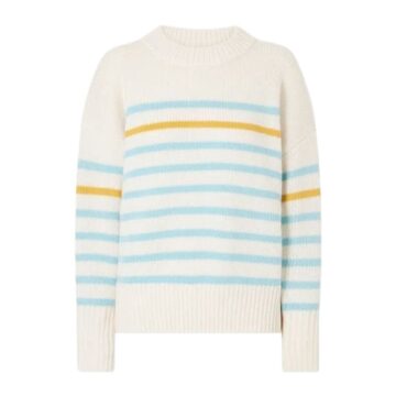 Crew Sweater with Blue and Mustard Stripes